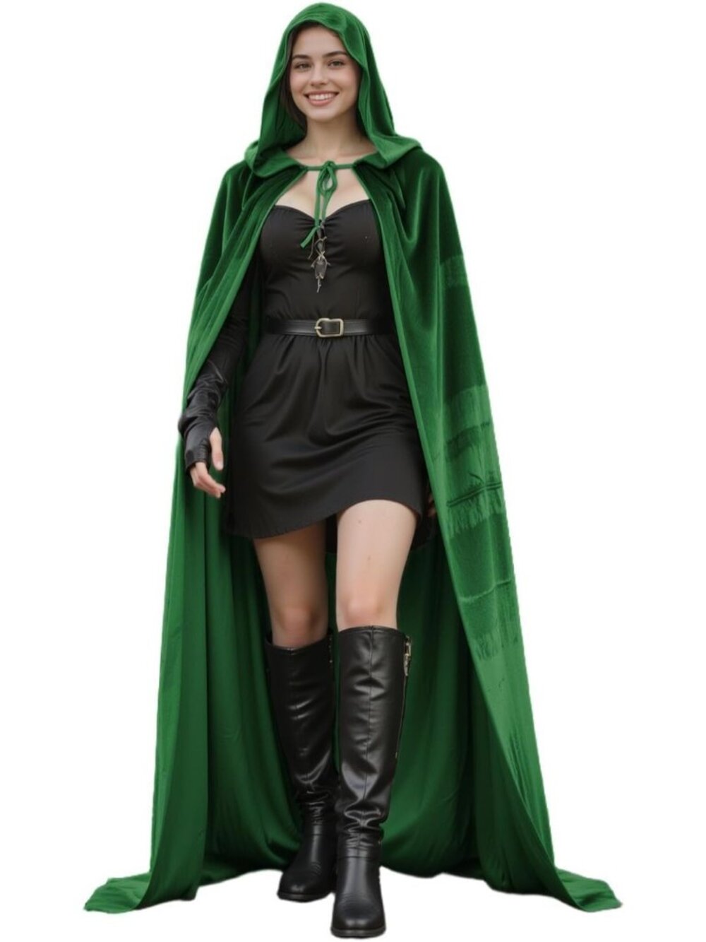 Adult Green Velvet Hooded Cloak Cape Halloween Witch Vampire Cosplay Costume - Picture 1 of 6